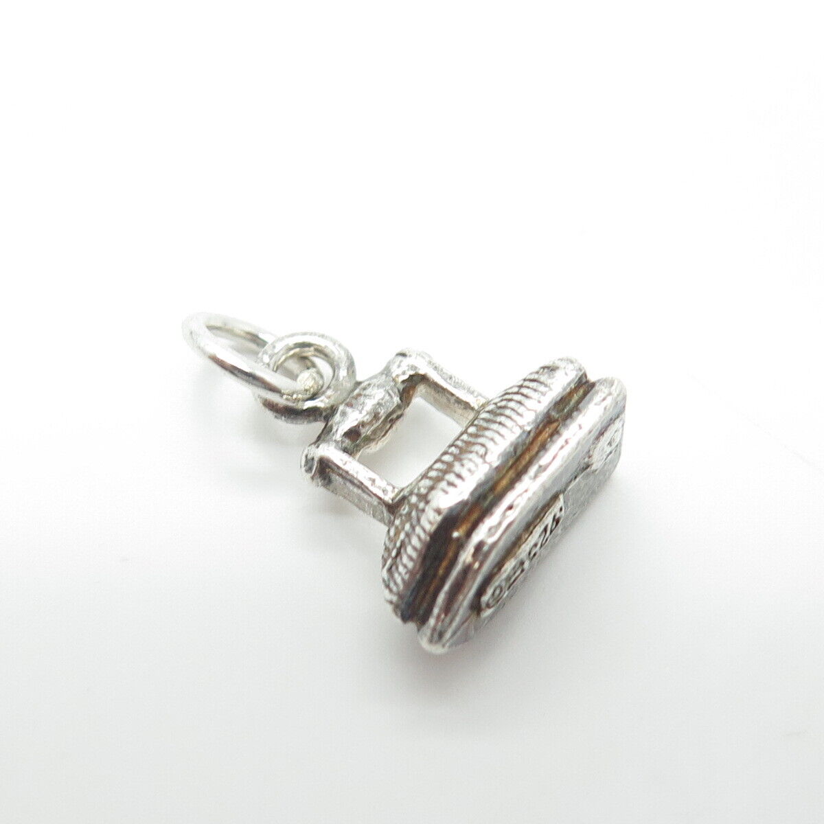 925 Sterling Silver Old Stock Retro Iron Charm Pendant