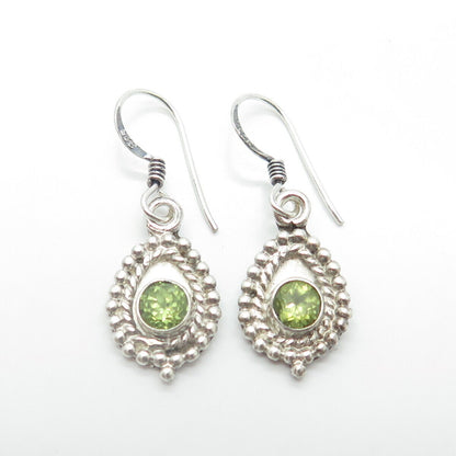 925 Sterling Silver Vintage Real Round-Cut Shaped Peridot Gem Drop Earrings