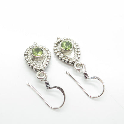 925 Sterling Silver Vintage Real Round-Cut Shaped Peridot Gem Drop Earrings