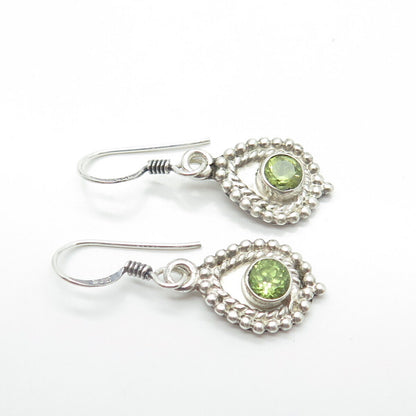 925 Sterling Silver Vintage Real Round-Cut Shaped Peridot Gem Drop Earrings