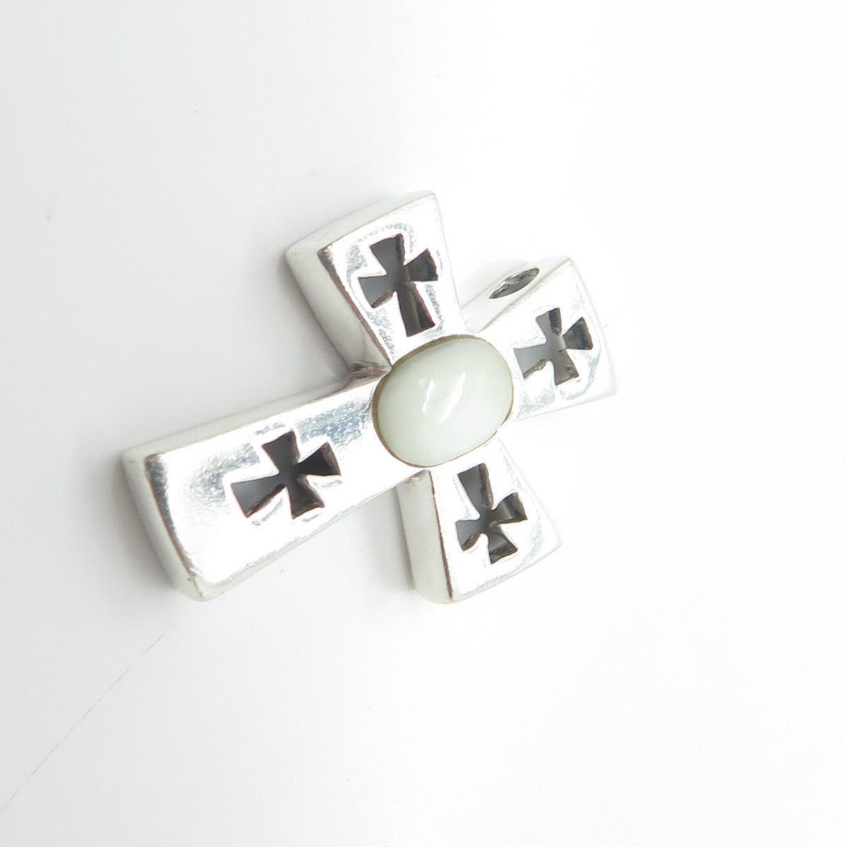 925 Sterling Silver Vintage Real Mother-of-Pearl Cross Slide Pendant