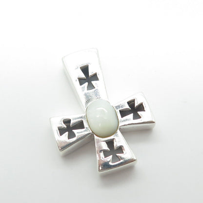 925 Sterling Silver Vintage Real Mother-of-Pearl Cross Slide Pendant