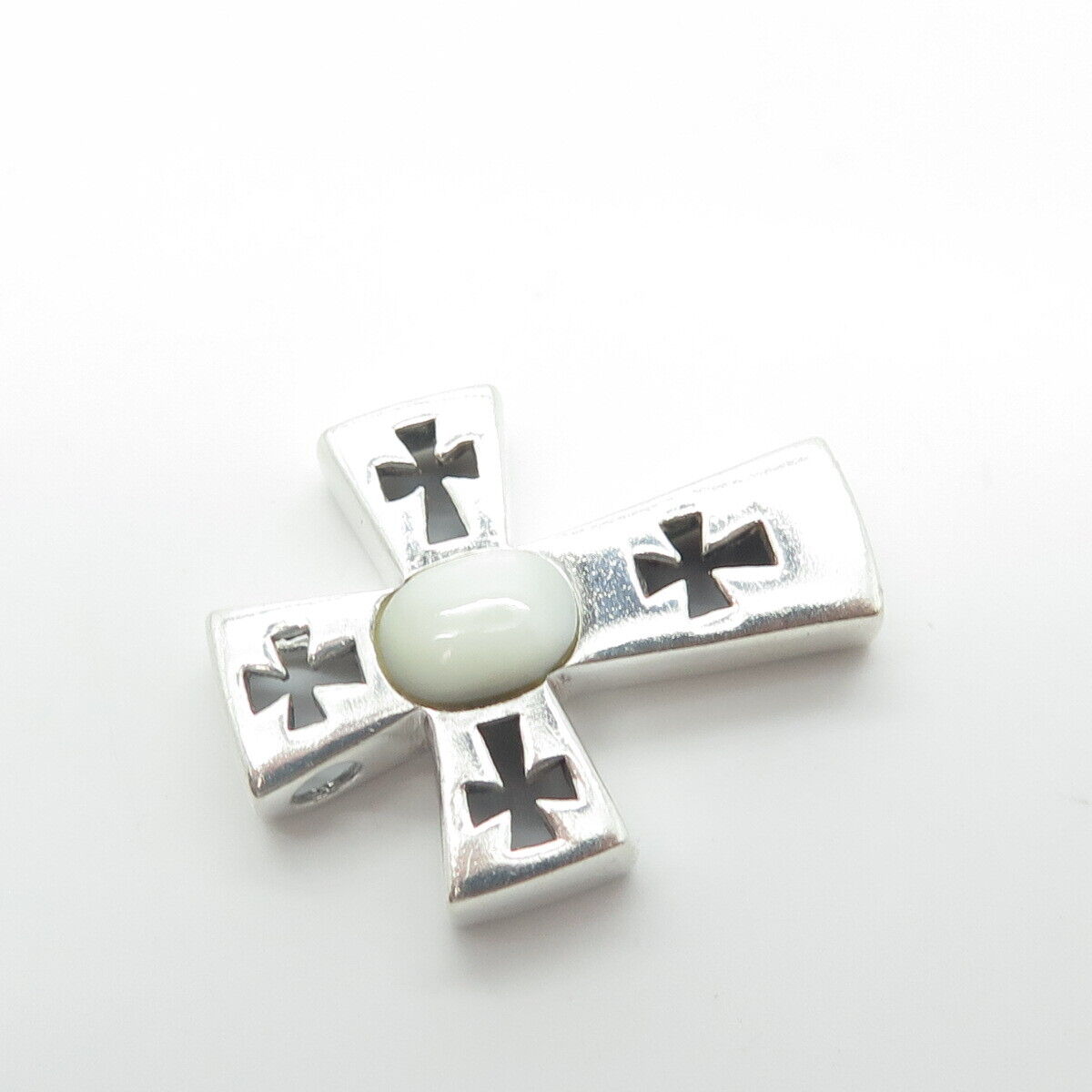 925 Sterling Silver Vintage Real Mother-of-Pearl Cross Slide Pendant