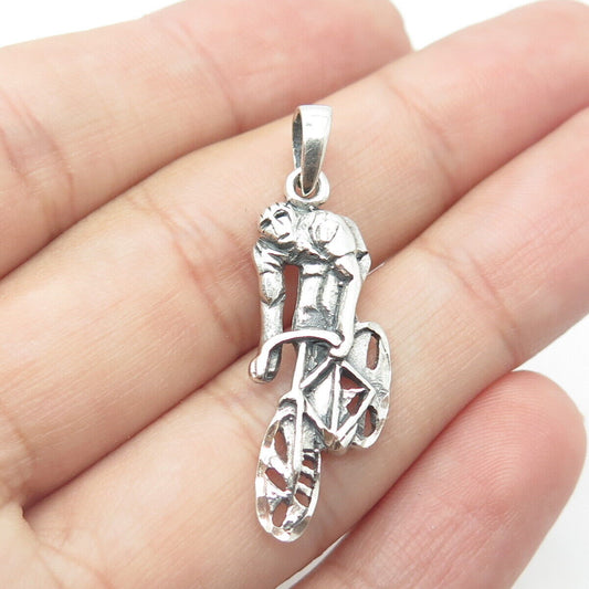 925 Sterling Silver Vintage Bicyclist Pendant