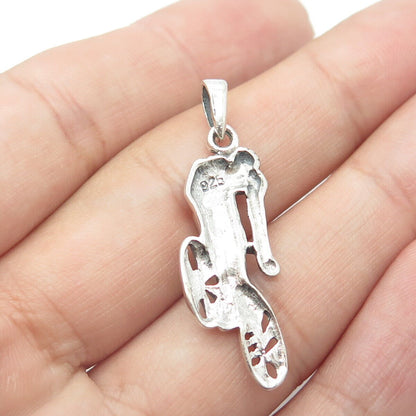 925 Sterling Silver Vintage Bicyclist Pendant