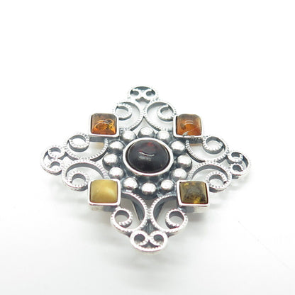 925 Sterling Silver Vintage Poland Real Amethyst & Amber Swirl Cross Pendant