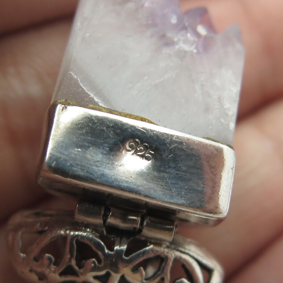 925 Sterling Silver Vintage Real Amethyst Gem Granulated Centerpiece Pendant