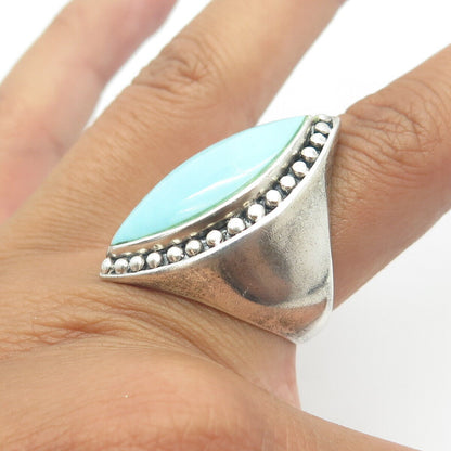 925 Sterling Silver Vintage Real Turquoise Gem Dotted Statement Ring Size 8