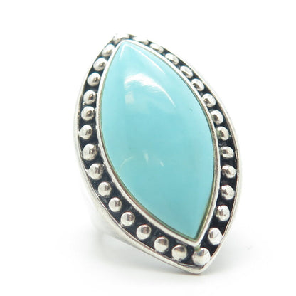 925 Sterling Silver Vintage Real Turquoise Gem Dotted Statement Ring Size 8