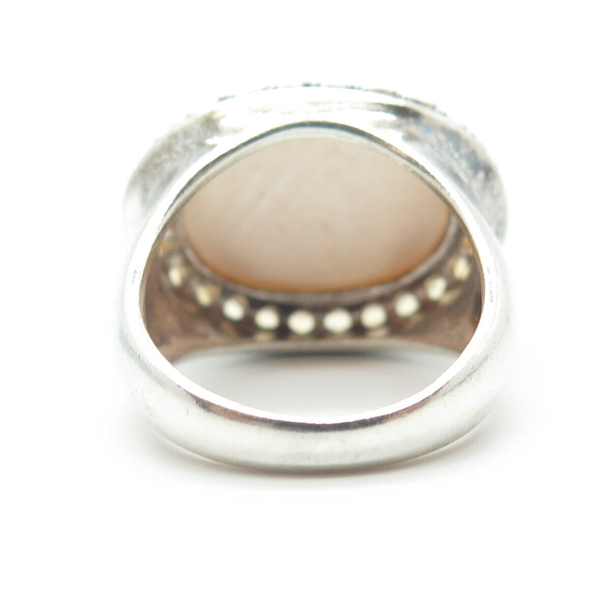 925 Sterling Silver Vintage Real Mother-Of-Pearl & Citrine Statement Ring Size 8