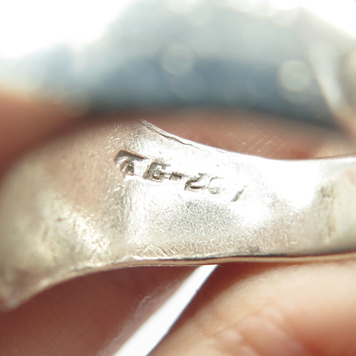 925 Sterling Silver Vintage Mexico Real Lapis Lazuli Gem Modernist Ring Size 8