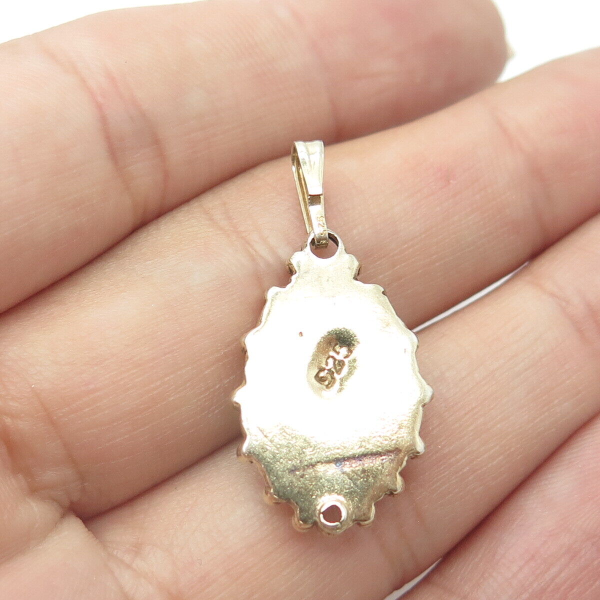 925 Sterling Silver GP Vintage Real Pear-Cut Shaped Clear Quartz Floral Pendant