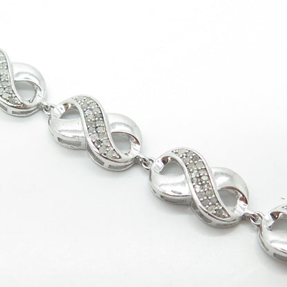 925 Sterling Silver Real White Diamond Infinity Link Bracelet 9"