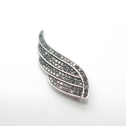 925 Sterling Silver Real Black Diamond Angel Wing Pendant