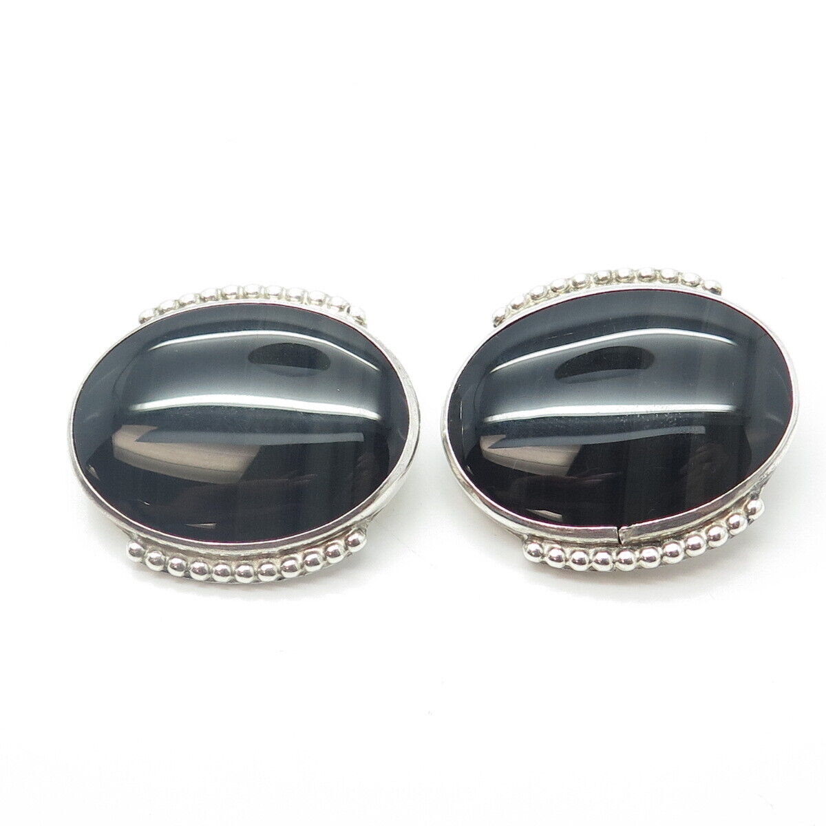 925 Sterling Silver Vintage TOMMY JACKSON NAVAJO Agate Tribal Clip On Earrings