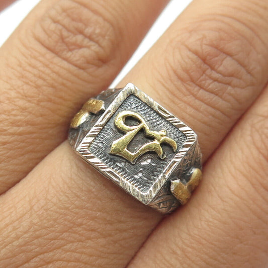 800 Silver 2-Tone Vintage Italy Arabic Character Signet Ring Size 7.75