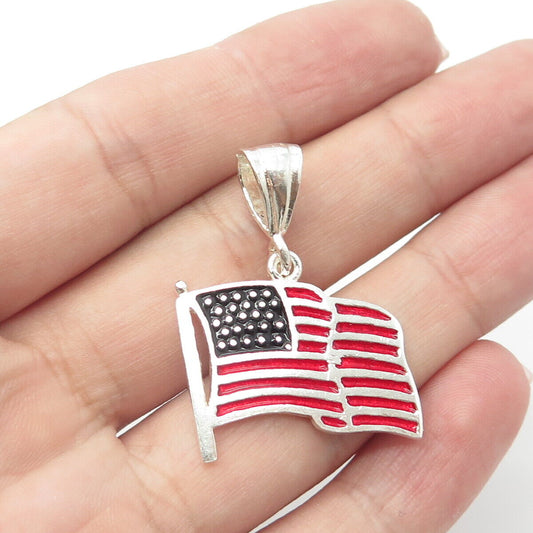 925 Sterling Silver Vintage Enamel United States Flag Pendant