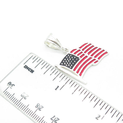 925 Sterling Silver Vintage Enamel United States Flag Pendant