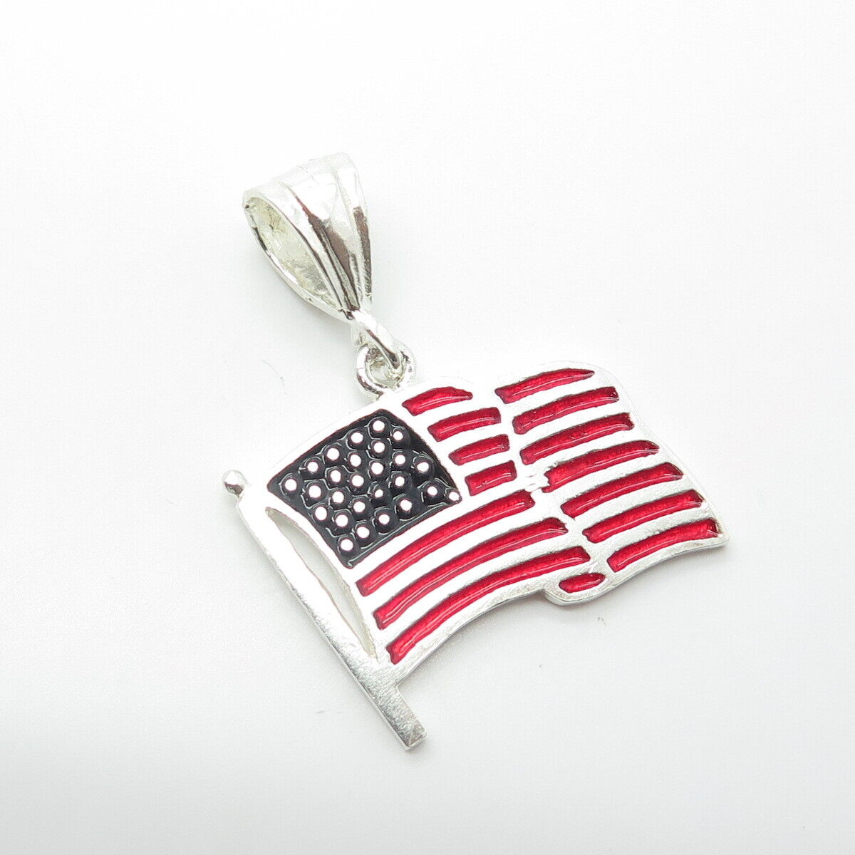 925 Sterling Silver Vintage Enamel United States Flag Pendant