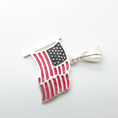 925 Sterling Silver Vintage Enamel United States Flag Pendant