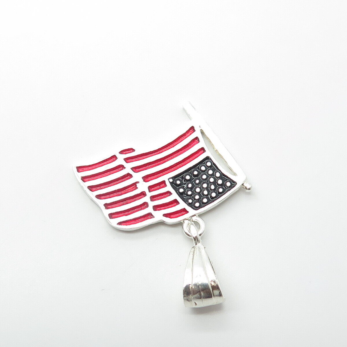 925 Sterling Silver Vintage Enamel United States Flag Pendant