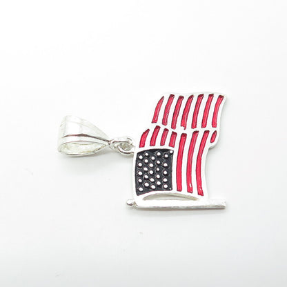 925 Sterling Silver Vintage Enamel United States Flag Pendant