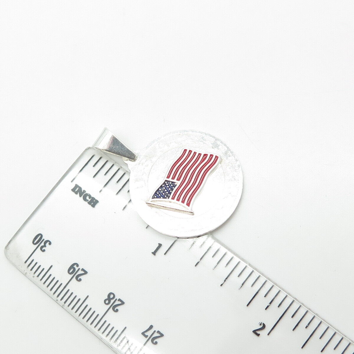 925 Sterling Silver Vintage Enamel United States Flag Round Pendant