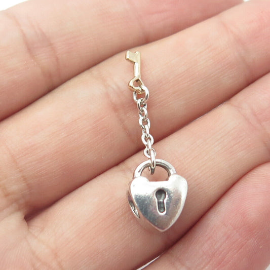 925 Sterling Silver & Gold Pandora Key & Heart Lock Bead Charm