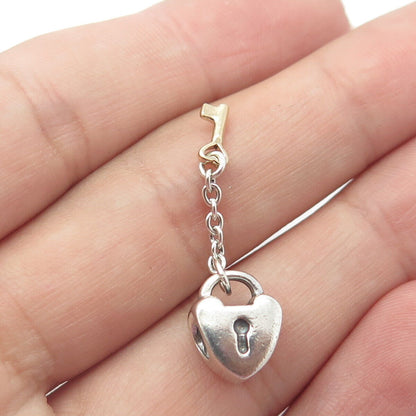 925 Sterling Silver & Gold Pandora Key & Heart Lock Bead Charm