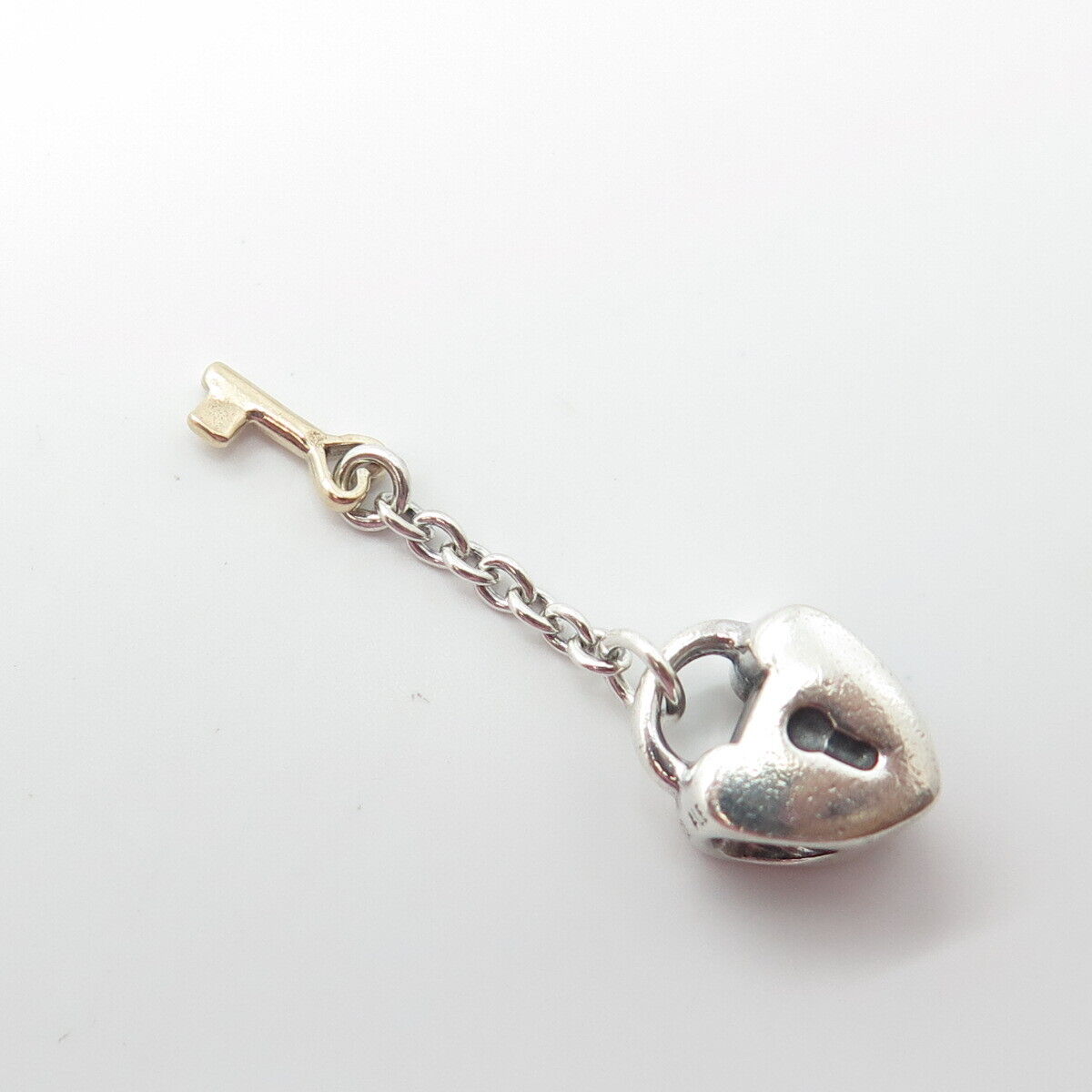 925 Sterling Silver & Gold Pandora Key & Heart Lock Bead Charm