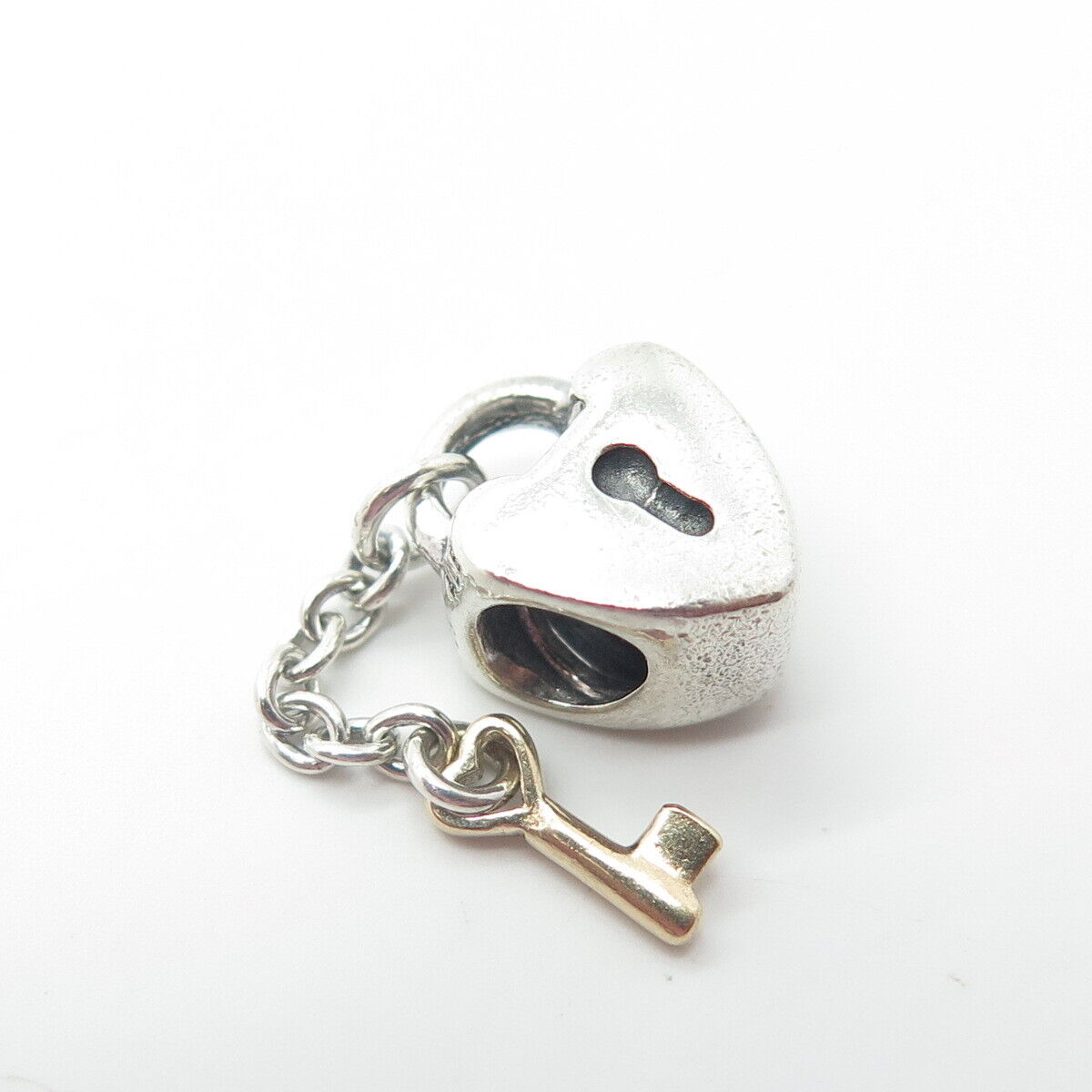 925 Sterling Silver & Gold Pandora Key & Heart Lock Bead Charm