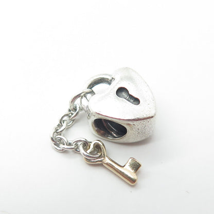 925 Sterling Silver & Gold Pandora Key & Heart Lock Bead Charm