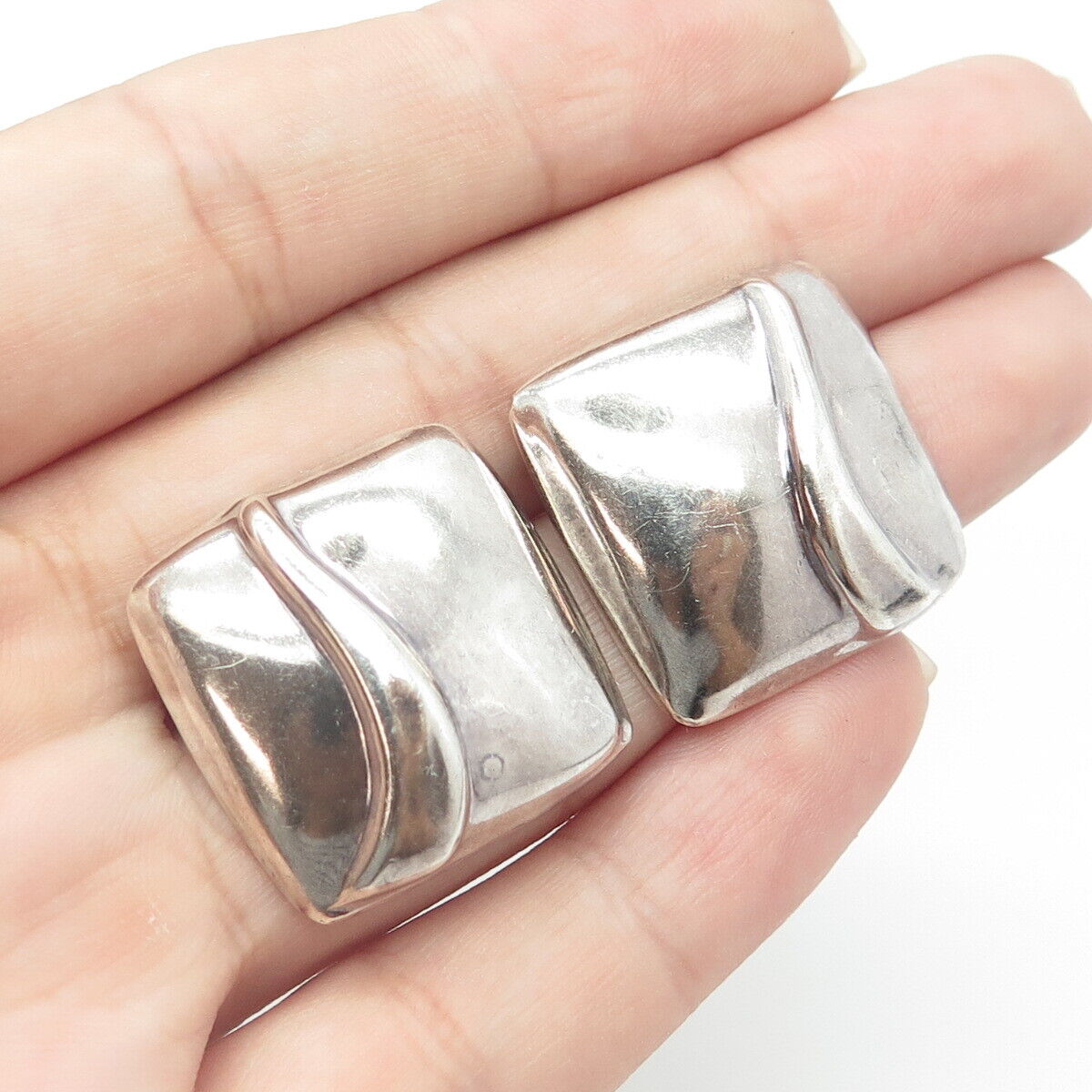 925 Sterling Silver Vintage Mexico Modernist Pillow Square Earrings