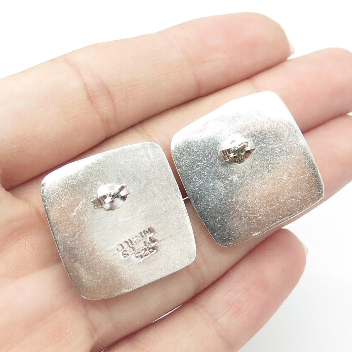 925 Sterling Silver Vintage Mexico Modernist Pillow Square Earrings