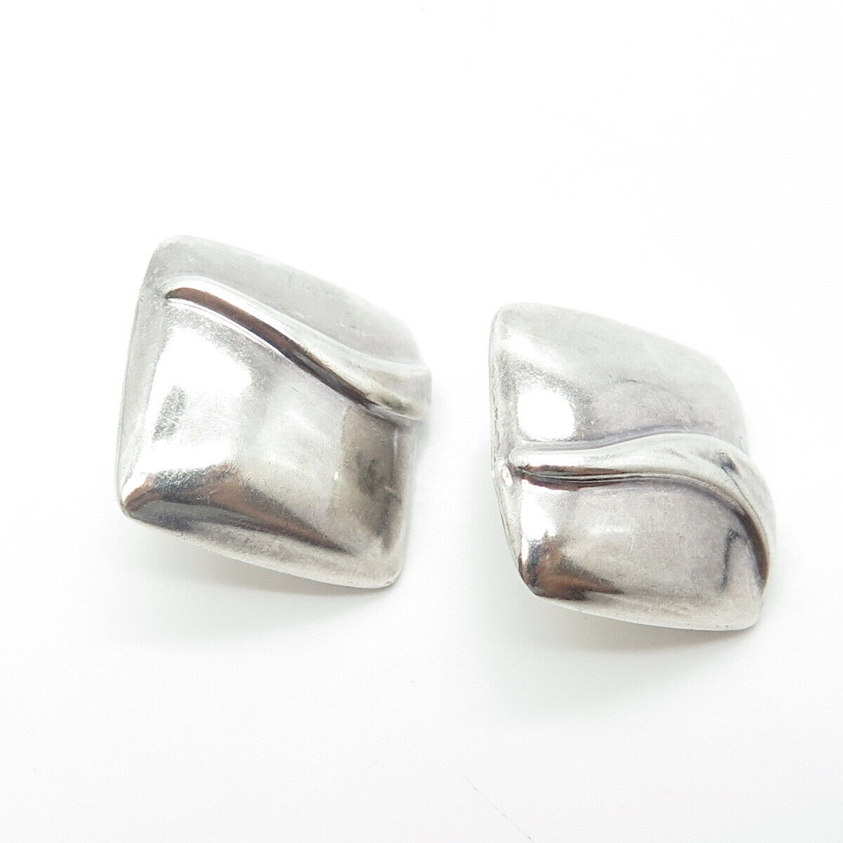 925 Sterling Silver Vintage Mexico Modernist Pillow Square Earrings