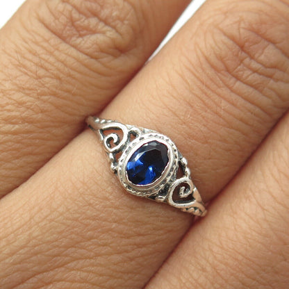 925 Sterling Silver Vintage Southwestern Blue C Z Swirl Tribal Ring Size 7.25