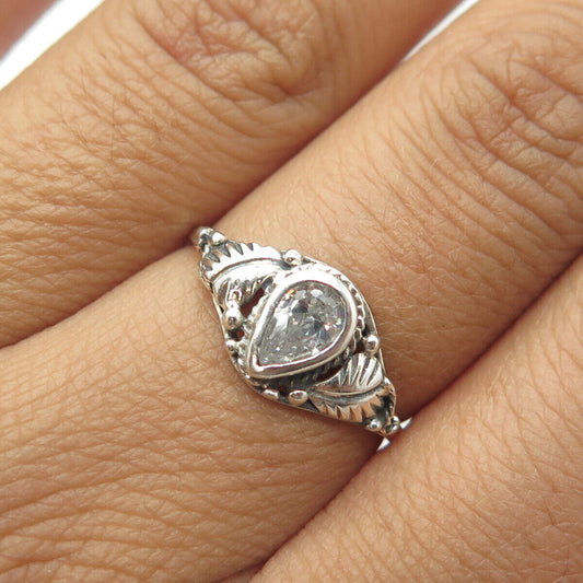 925 Sterling Silver Vintage Southwestern White C Z Swirl Engagement Ring Size 7