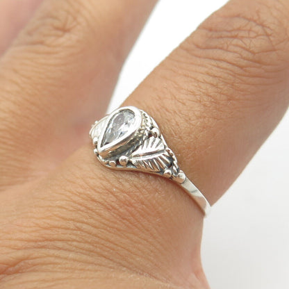 925 Sterling Silver Vintage Southwestern White C Z Swirl Engagement Ring Size 7