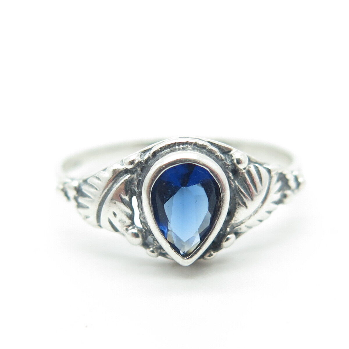 925 Sterling Silver Vintage Southwestern Blue C Z Swirl Tribal Ring Size 6.75