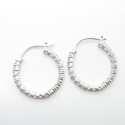 925 Sterling Silver White C Z In & Out Hoop Earrings