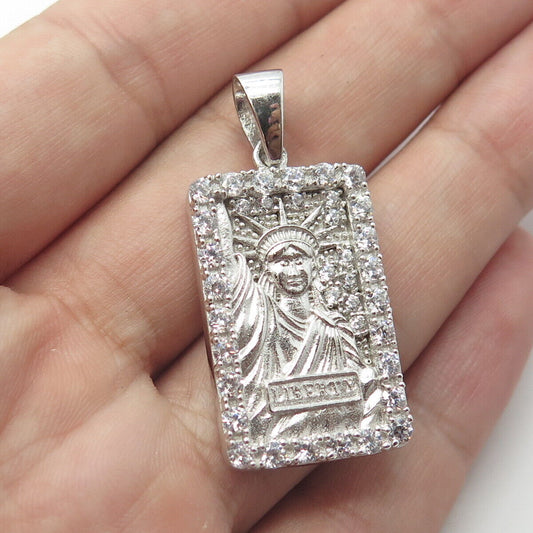 925 Sterling Silver DM Jewelry USA White C Z Statue of Liberty Pendant