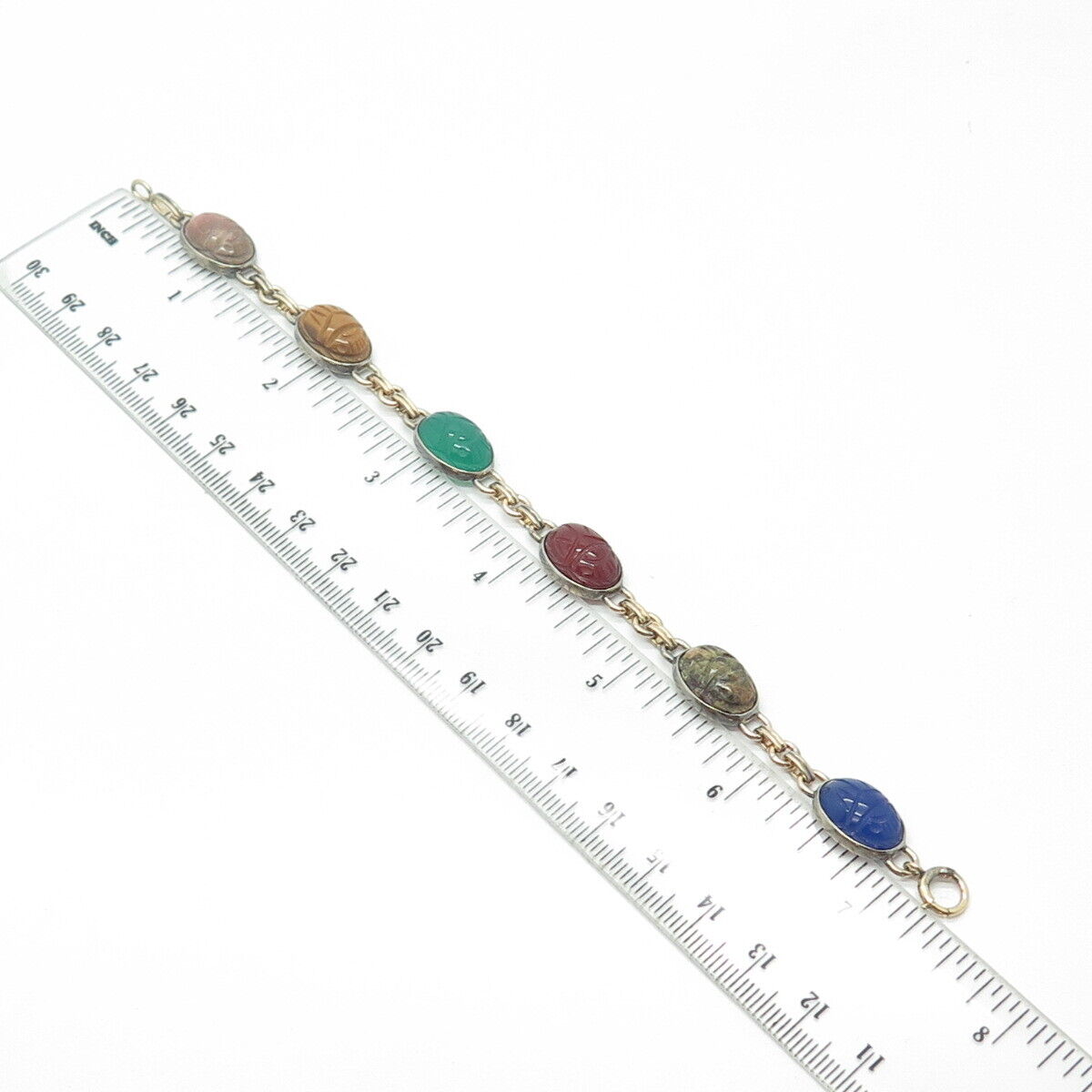 925 Sterling Silver 14K Gold Filled Antique Symmetalic Multi-Gem Bracelet 7.25"