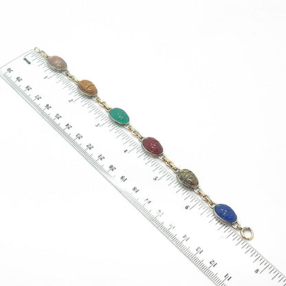 925 Sterling Silver 14K Gold Filled Antique Symmetalic Multi-Gem Bracelet 7.25"