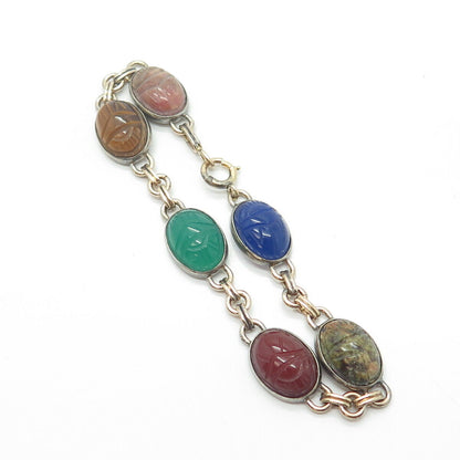 925 Sterling Silver 14K Gold Filled Antique Symmetalic Multi-Gem Bracelet 7.25"