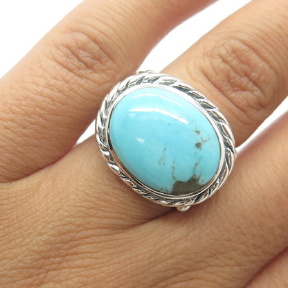 925 Sterling Silver Vintage Cabochon Turquoise Swirl Statement Ring Size 5.75