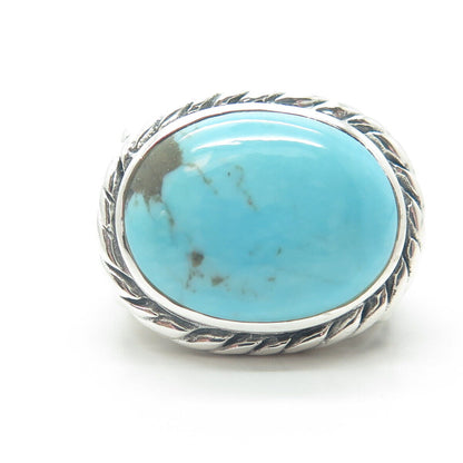 925 Sterling Silver Vintage Cabochon Turquoise Swirl Statement Ring Size 5.75