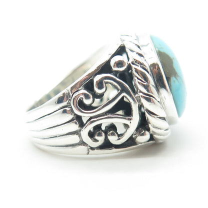 925 Sterling Silver Vintage Cabochon Turquoise Swirl Statement Ring Size 5.75