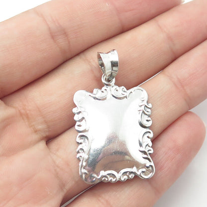 925 Sterling Silver Vintage Repousse Swirl Engravable Pillow Pendant