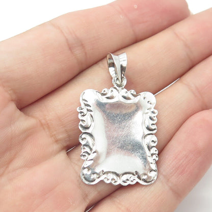 925 Sterling Silver Vintage Repousse Swirl Engravable Pillow Pendant