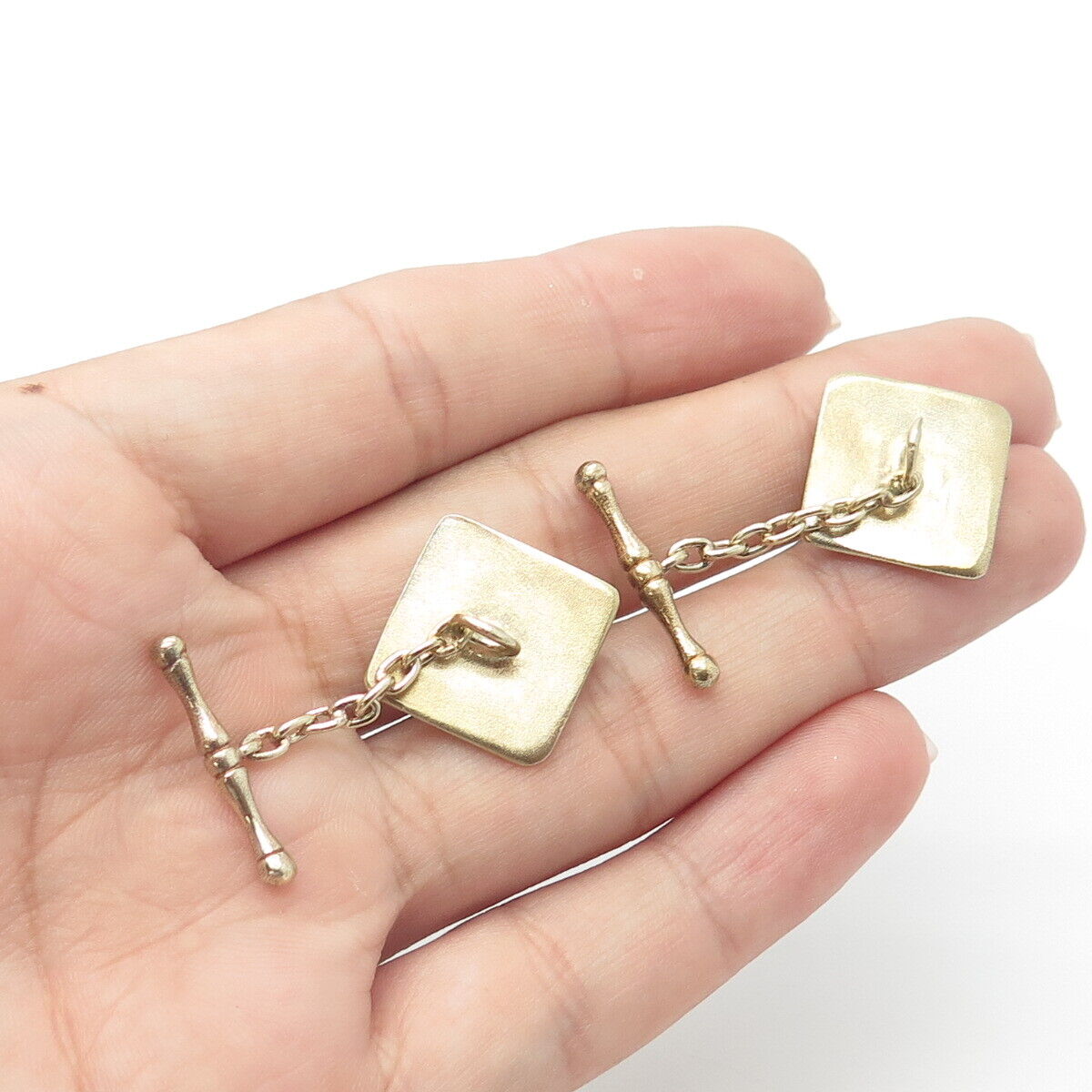 925 Sterling Silver Gold Plated Vintage Square Chain Link Cufflinks